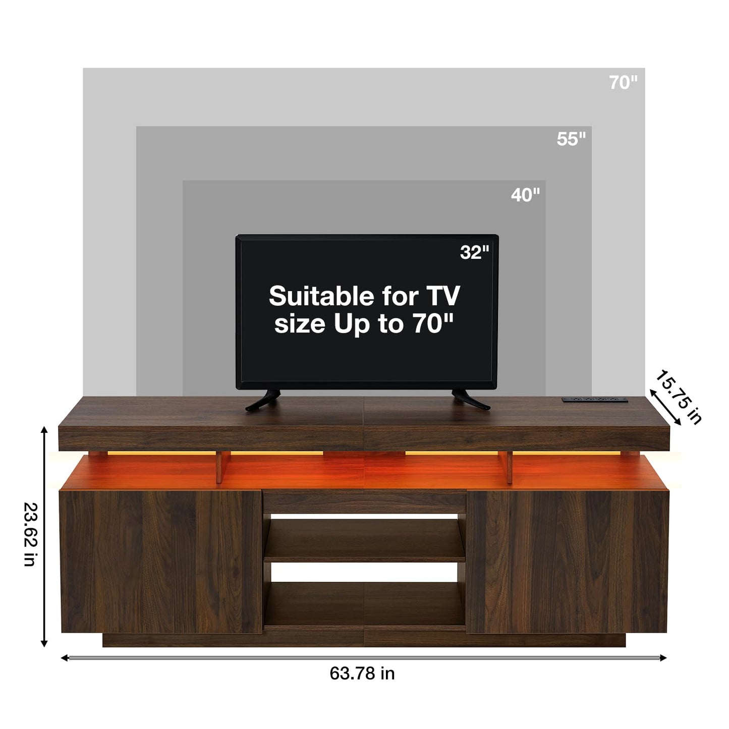 HOMMPA LED Lift Top Coffee Table and TV Stand Set of 2,Modern LED Entertainment Center with Power Outlets for up to 70" TV, Coffee Table with Hidden Compartment & 2 Open Shelve Walnut