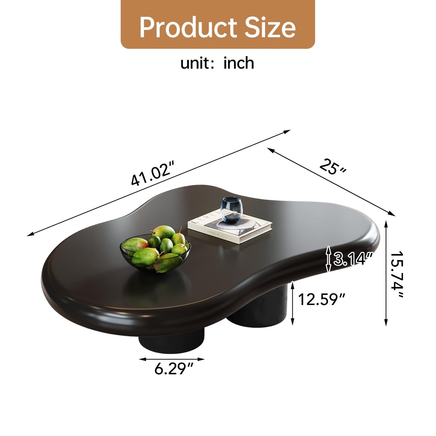 QEZEOM Cloud Coffee Table, Unique Irregular Shape, Modern Cute Living Room Fashion Coffee Table, Cartoon Minimalist Indoor Center Table, 3 Legs, Funky Living Room Bedroom Furniture, Black 41.02In