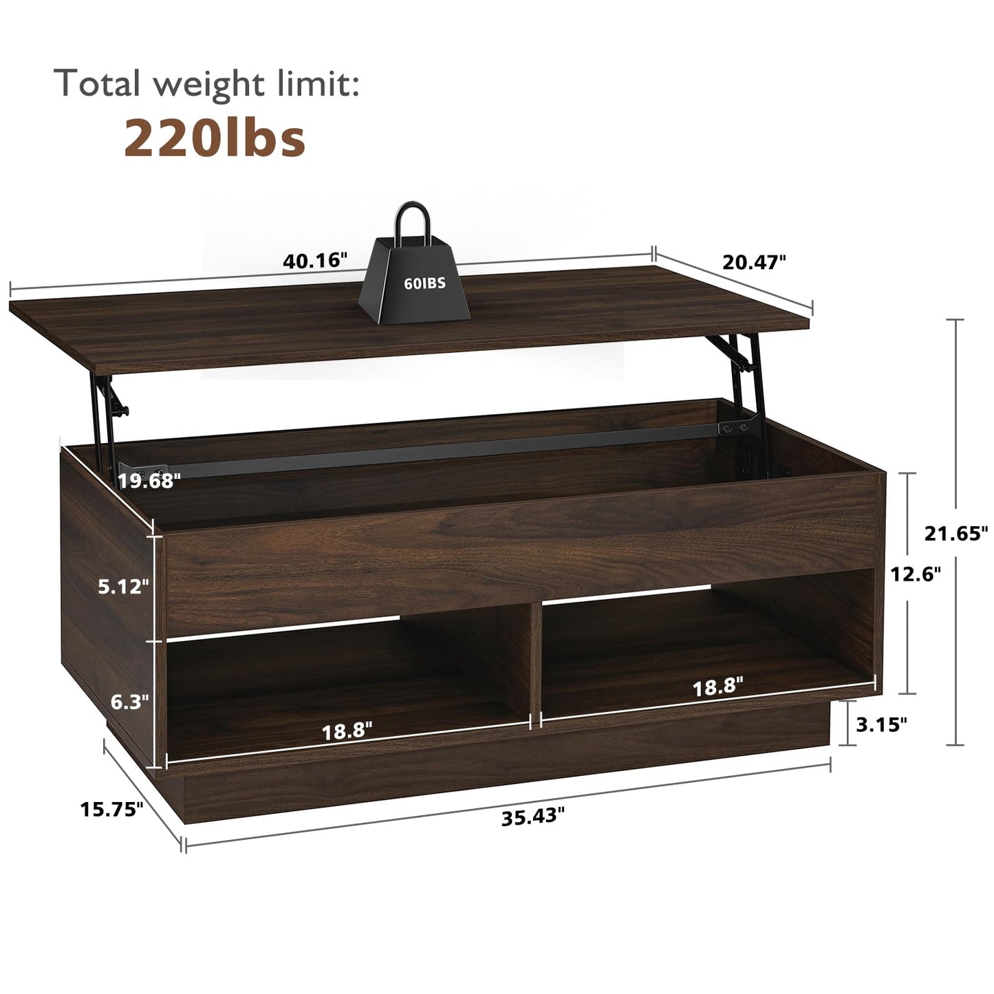 HOMMPA LED Lift Top Coffee Table and TV Stand Set of 2,Modern LED Entertainment Center with Power Outlets for up to 70" TV, Coffee Table with Hidden Compartment & 2 Open Shelve Walnut