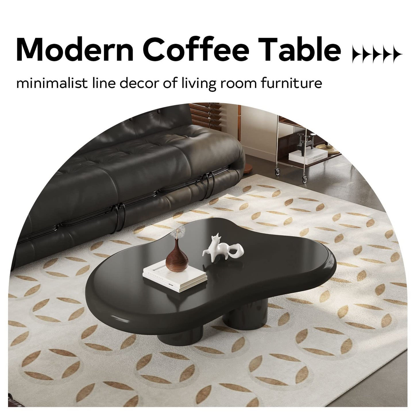 QEZEOM Cloud Coffee Table, Unique Irregular Shape, Modern Cute Living Room Fashion Coffee Table, Cartoon Minimalist Indoor Center Table, 3 Legs, Funky Living Room Bedroom Furniture, Black 41.02In