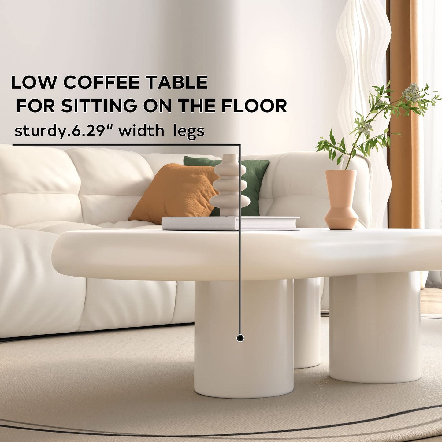 QEZEOM Cloud Coffee Table,Unique Wavy Design, Irregular Shape Living Room Coffee Table, Modern Aesthetic Cute Funky Indoor Center Table for Living Room Bedroom, 46.06in, White