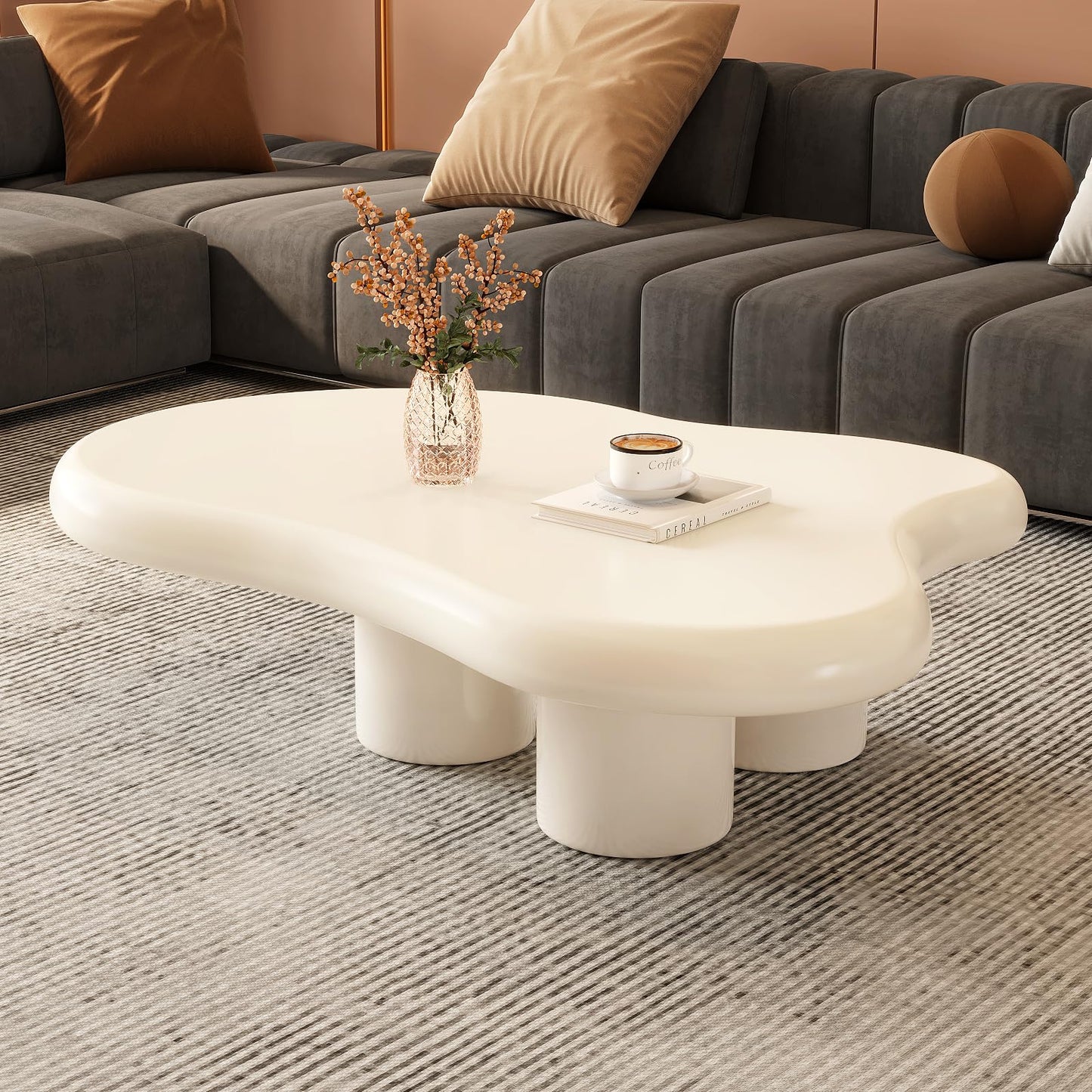 QEZEOM Cloud Coffee Table,Unique Wavy Design, Irregular Shape Living Room Coffee Table, Modern Aesthetic Cute Funky Indoor Center Table for Living Room Bedroom, 46.06in, White