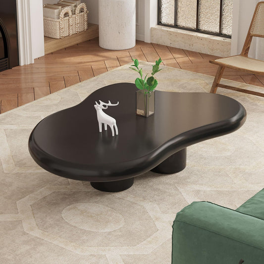 QEZEOM Cloud Coffee Table, Unique Irregular Shape, Modern Cute Living Room Fashion Coffee Table, Cartoon Minimalist Indoor Center Table, 3 Legs, Funky Living Room Bedroom Furniture, Black 41.02In