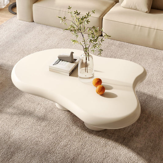 QEZEOM Cloud Coffee Table,Unique Wavy Design, Irregular Shape Living Room Coffee Table, Modern Aesthetic Cute Funky Indoor Center Table for Living Room Bedroom, 46.06in, White